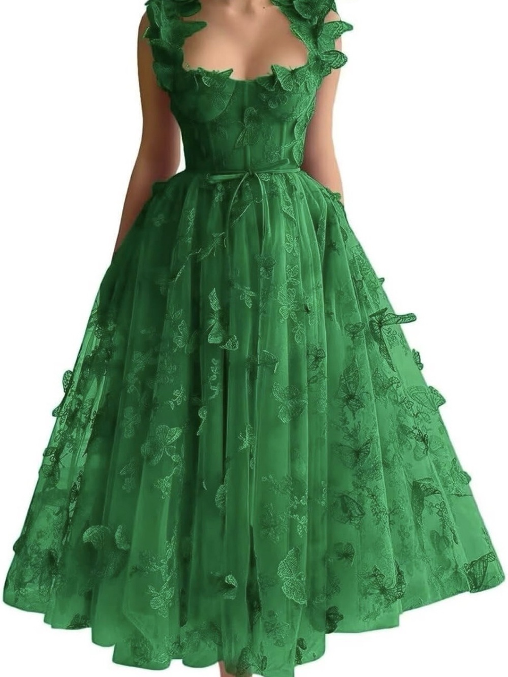 Elegant Green Embroidered A-Line HOCO or Prom Dress - Te Fiti Costume